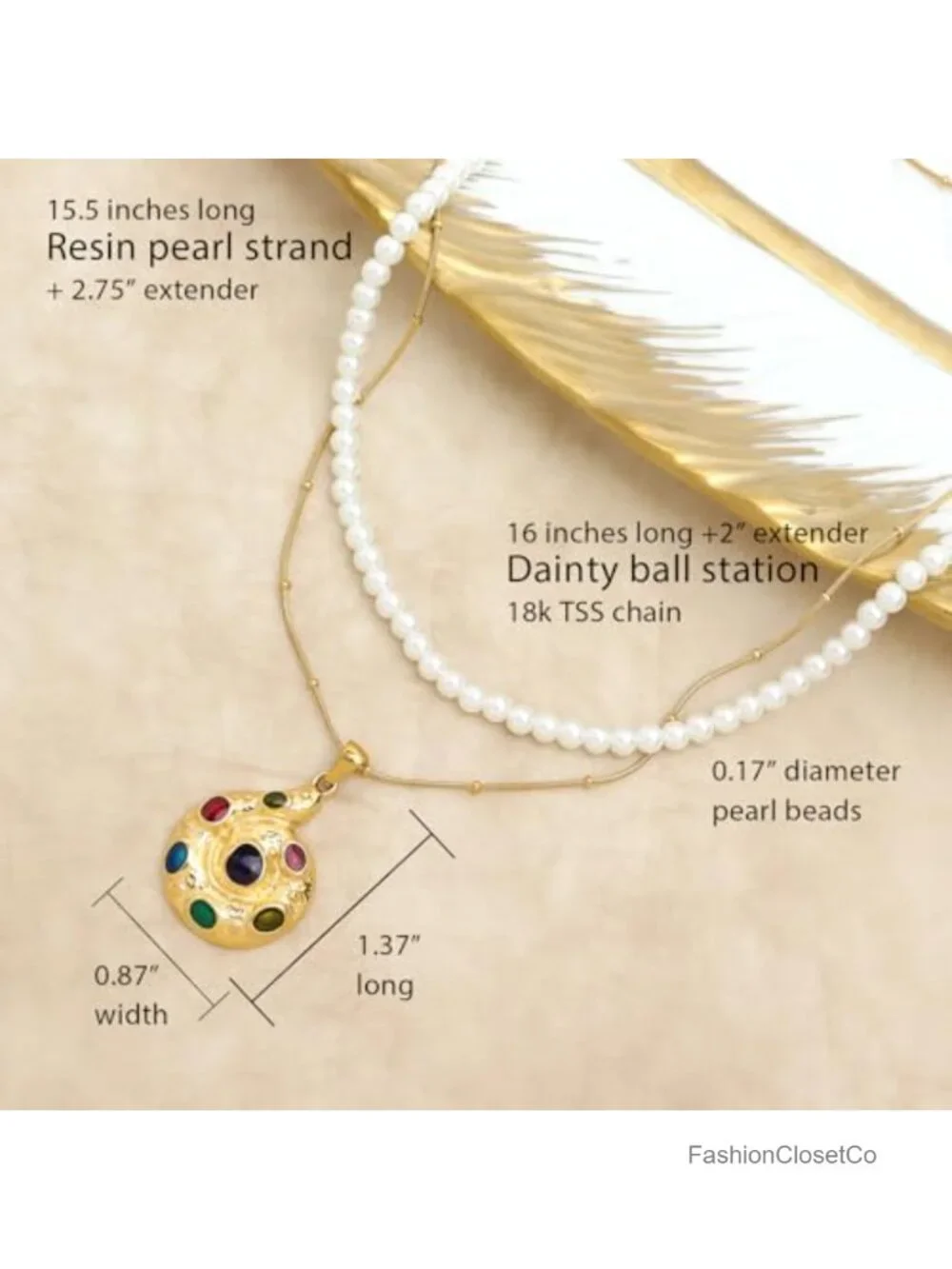 Layered Pearl Choker Necklace Set Chunky Charm Adjustable Natural Stone